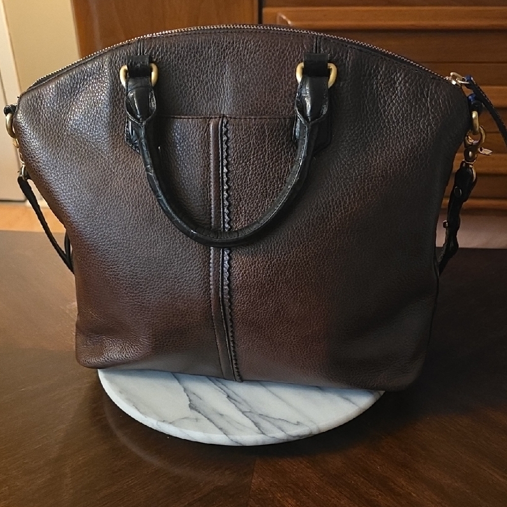 Brahmin Brown Pebbled Leather Satchel with Black Handles - Picture 4 of 16